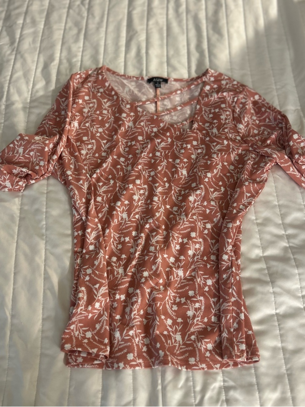 A.U.W Blush Pink Floral Blouse – Size Large | Feminine Spring Top